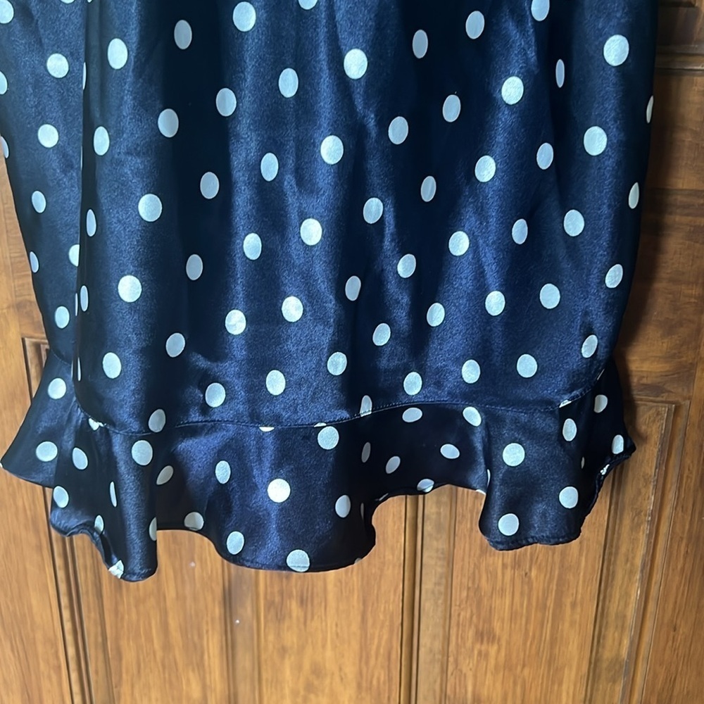 Vintage 90s SATIN Polka Dot Ruffle Low V Back Slip Dress in Navy White | M - Picture 5 of 10